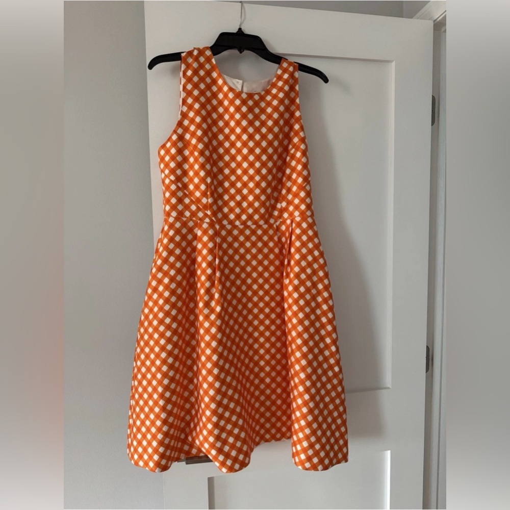 Kate Spade New York Sleeveless Gingham Dress White Orange Size 10 - Picture 2 of 8